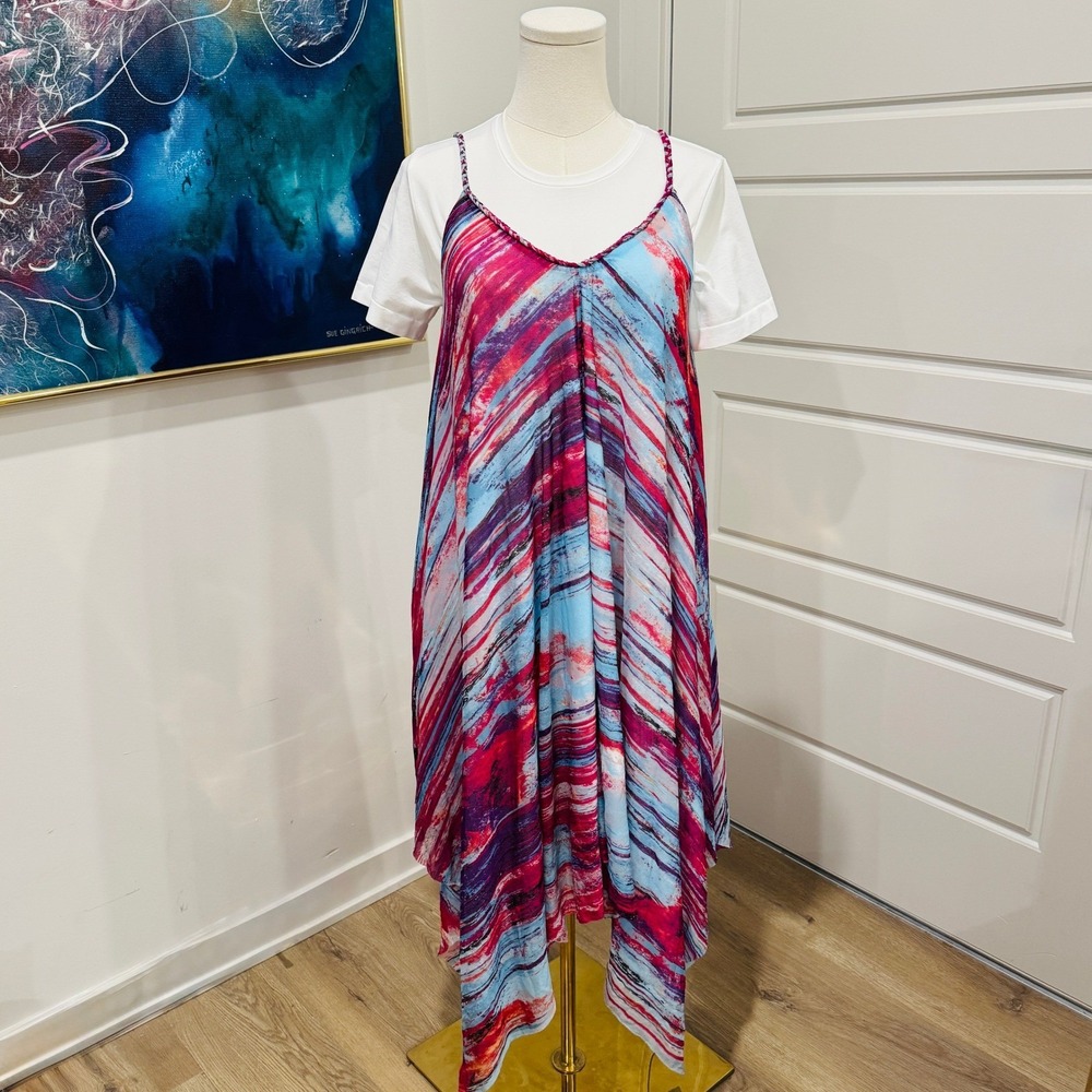Y2K Vivienne Tam Abstract Brushstroke Handkerchief Midi Dress Size XS Fairycore